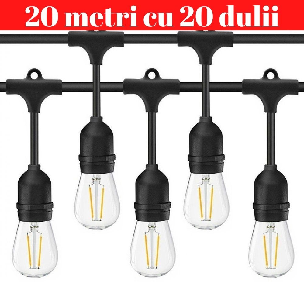 Ghirlanda Luminoasa, 20 Metri cu 20 Dulii E27, IP65 