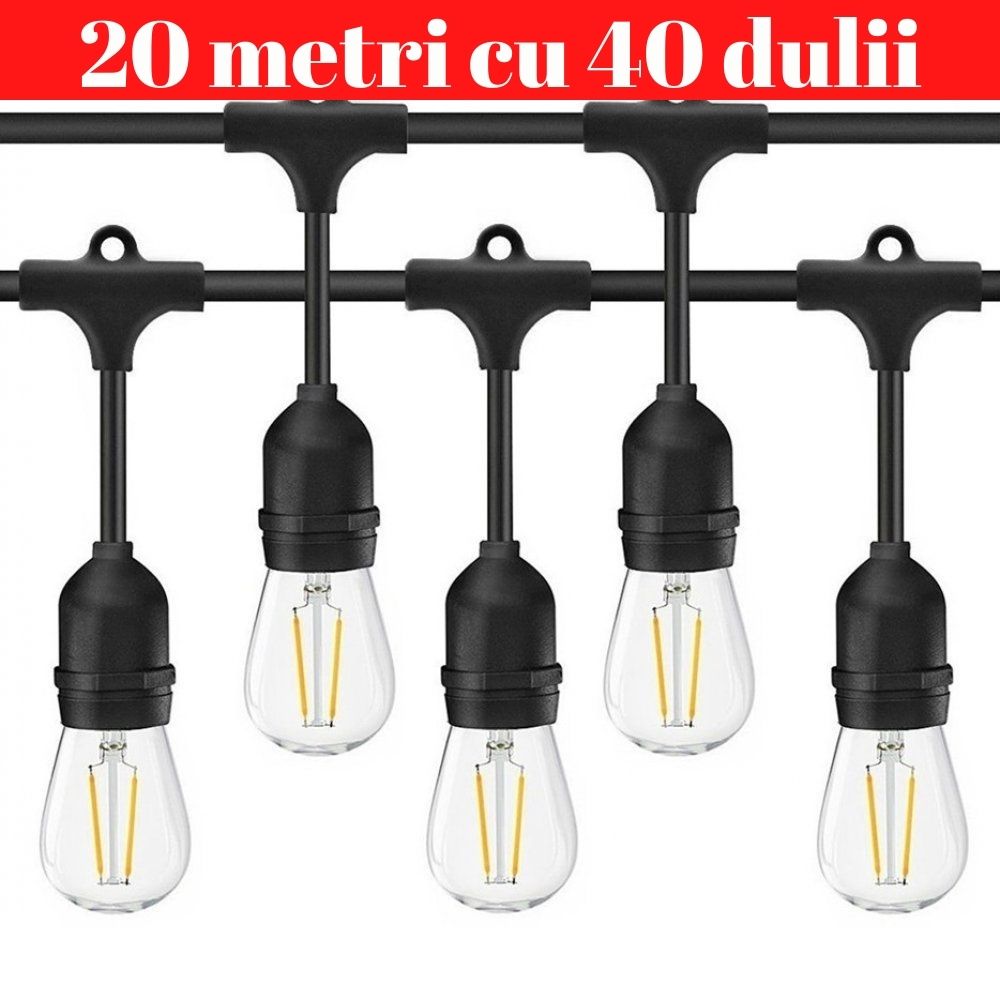 Ghirlanda Luminoasa, 20 Metri cu 40 Dulii E27, IP65 