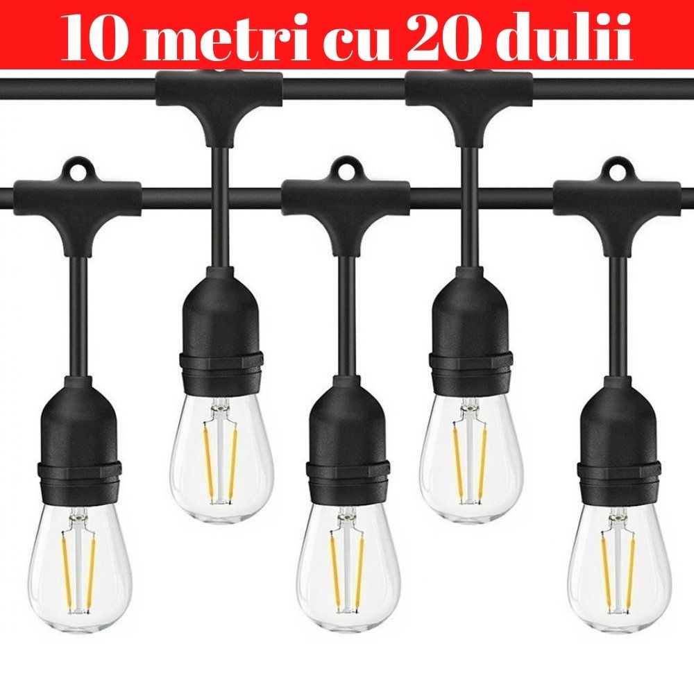 Ghirlanda Luminoasa, 10 Metri cu 20 Dulii E27, IP65