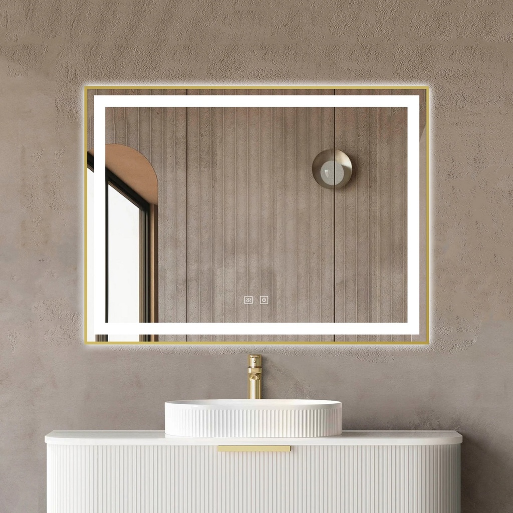 Amy Oglindă Baie 80x60 Led si Dezaburire, cu Senzor Tactil, Touch, Rama Auriu Antichizat
