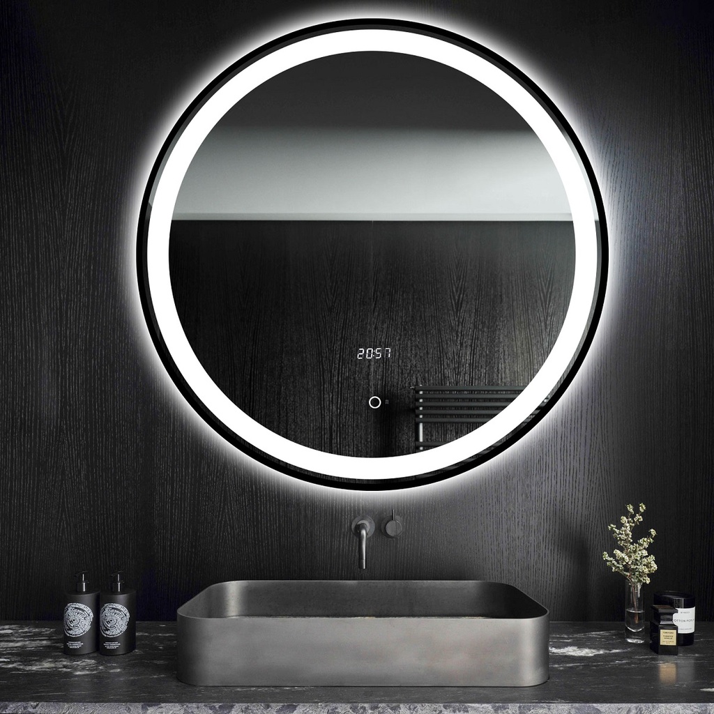 Aurora Oglinda Baie 70cm Led, cu Senzor Tactil, Touch, Rama Negru Mat
