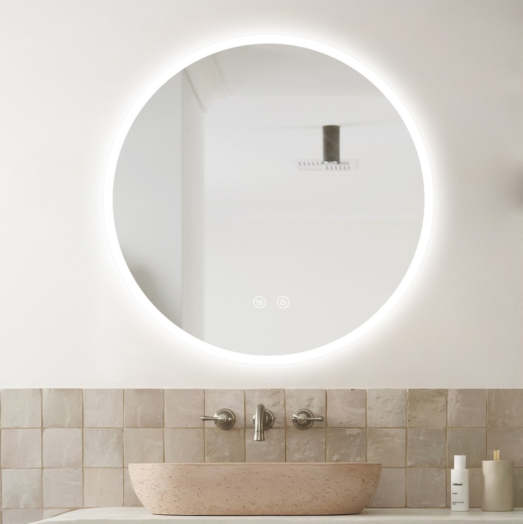 Elian Oglinda Baie 50Cm Rotunda Led cu 2 Tipuri de Lumina 3000K, 4000K si 6500K, cu Senzor Tactil, Cu Dezaburire Dezaburire