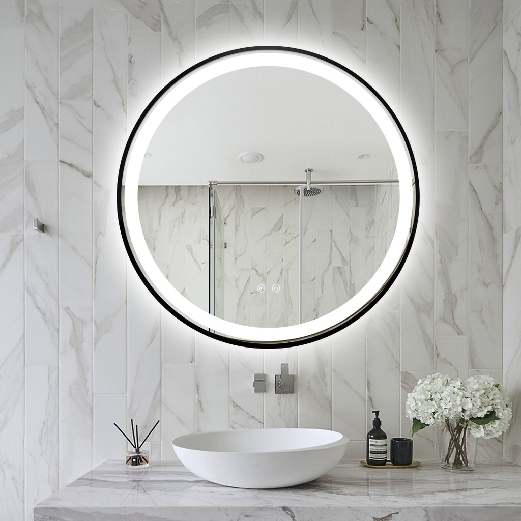 Isa Oglindă Baie 70cm Led si Dezaburire, cu Senzor Tactil, Touch, Rama Negru Mat