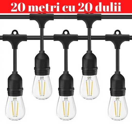 Ghirlanda Luminoasa, 20 Metri cu 20 Dulii E27, IP65 