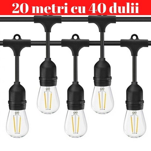 Ghirlanda Luminoasa, 20 Metri cu 40 Dulii E27, IP65 