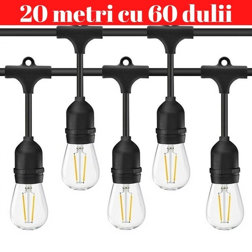 Ghirlanda Luminoasa, 20 Metri cu 60 Dulii E27, IP65 