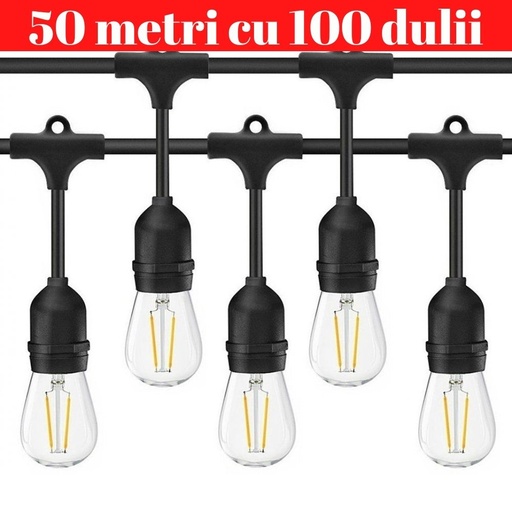 Ghirlanda Luminoasa, 50 Metri cu 100 Dulii E27, IP65 