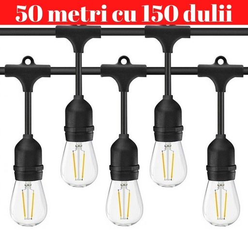 Ghirlanda Luminoasa, 50 Metri cu 150 Dulii E27, IP65 