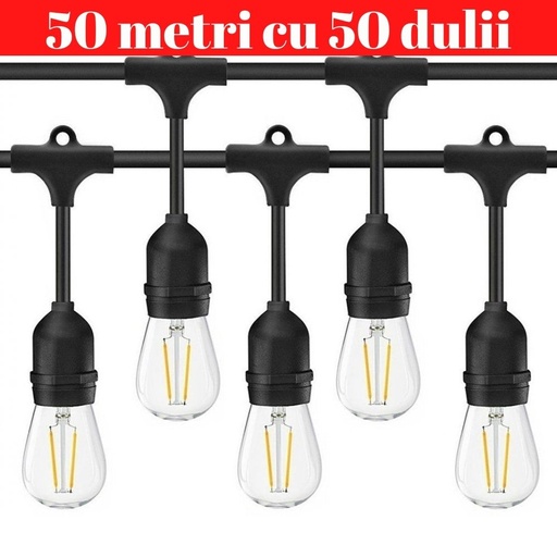 Ghirlanda Luminoasa, 50 Metri cu 50 Dulii E27, IP65 