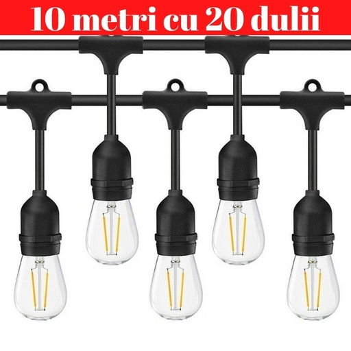 Ghirlanda Luminoasa, 10 Metri cu 20 Dulii E27, IP65