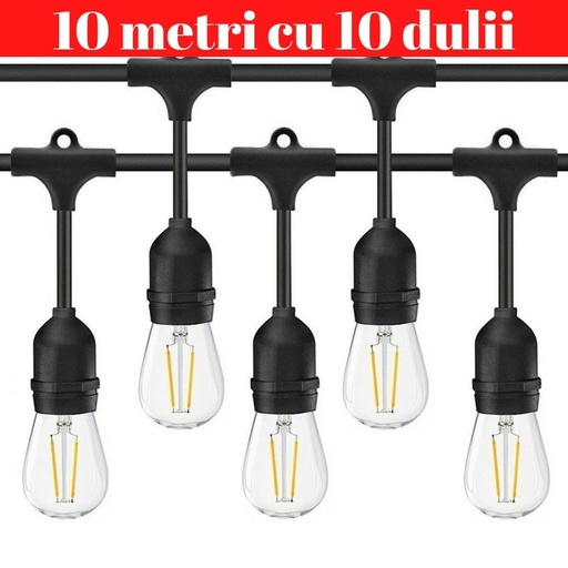 Ghirlanda Luminoasa, 10 Metri cu 10 Dulii E27, IP65