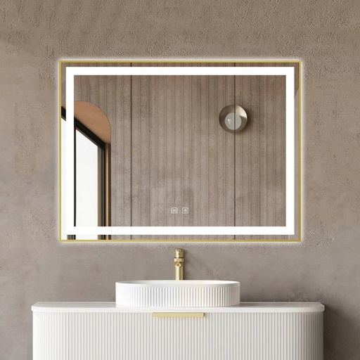 Amelia 3, Oglinda Baie 80x60 Led si Dezaburire, cu Senzor Tactil, Touch, Rama Auriu Antichizat
