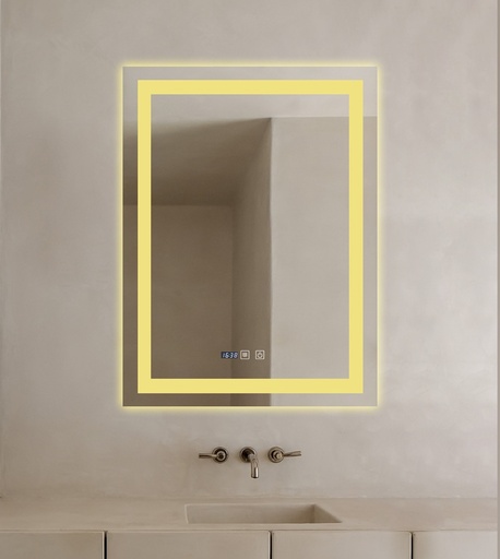 Mia Oglindă Baie 60X80 Led si Dezaburire, 2 Temperaturi de Culoare, cu Senzor Tactil si Ceas, Touch