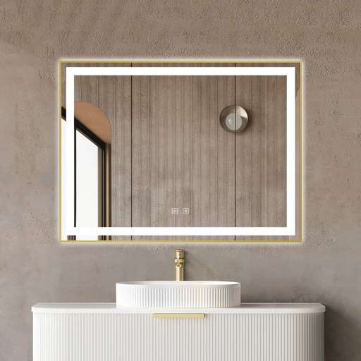 Amy Oglindă Baie 80x60 Led si Dezaburire, cu Senzor Tactil, Touch, Rama Auriu Antichizat