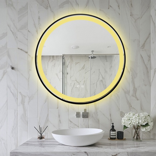 Carolina Oglindă Baie 70cm Led si Dezaburire, 2 Tipuri de Lumina, cu Senzor Tactil, Touch, Rama Negru Mat