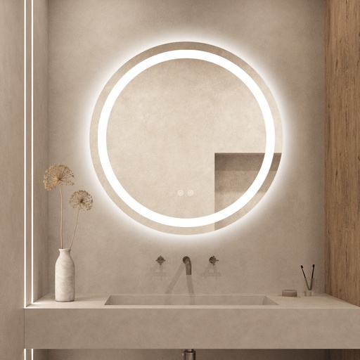 Charlot Oglindă Baie 70cm Led si Dezaburire Rotunda, cu Senzor Tactil, Touch