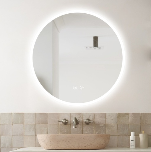 Elian Oglinda Baie 50Cm Rotunda Led cu 2 Tipuri de Lumina 3000K, 4000K si 6500K, cu Senzor Tactil, Cu Dezaburire Dezaburire