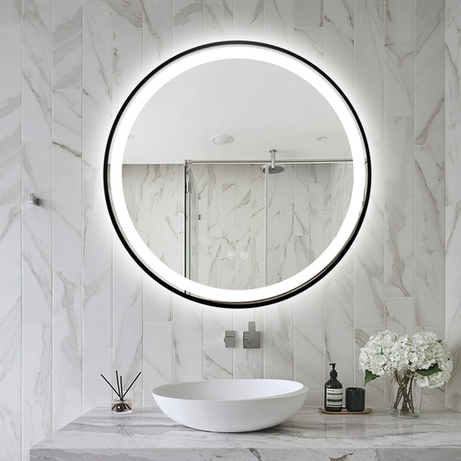 Isa Oglindă Baie 70cm Led si Dezaburire, cu Senzor Tactil, Touch, Rama Negru Mat