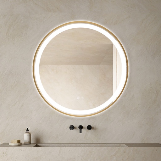Lily Oglindă Baie 70cm Led si Dezaburire, Rama Auriu Antichizat, cu Senzor Tactil, Touch