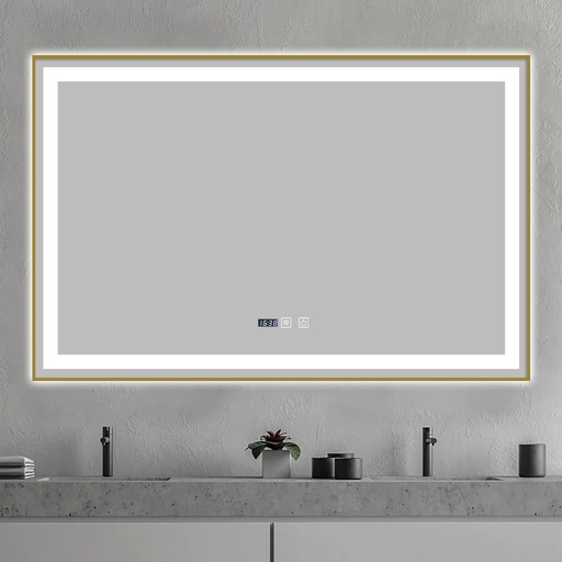Miru Oglindă Baie 100X65 Led si Dezaburire, cu Senzor Tactil si Ceas, Touch, Rama Bronz Antichizat