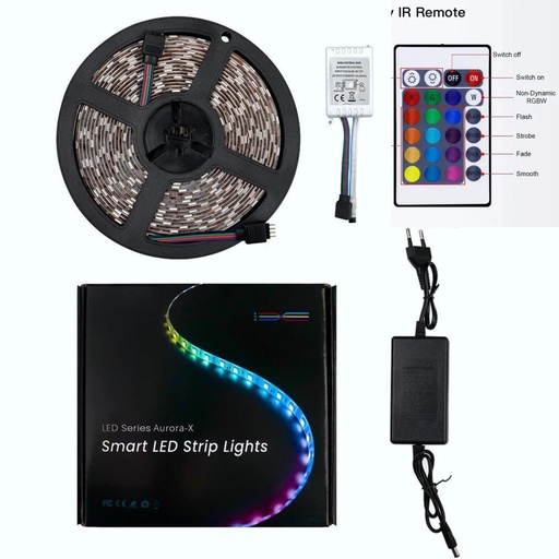 [LOG-RGB3528-KIT5M] Banda Led 3528RGB 300led, 5ml cu Alimentator si telecomanda inclusa