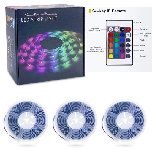 [LOG-RGB3528-KIT15M] Banda Led 3528RGB 3x300led, 3x5ml cu Alimentator si telecomanda inclusa