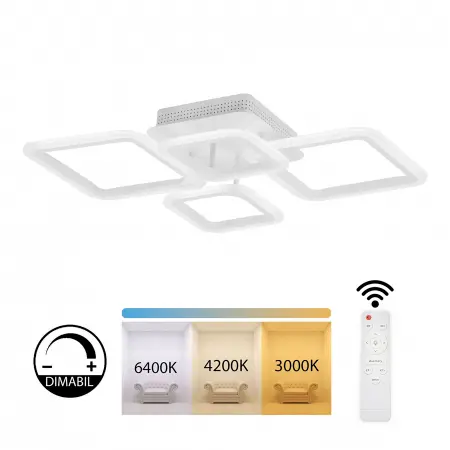 [RHL60832] Lustra LED Rhea Home light RHL60834 SQ 2+2 , 60W, dimabil,temperatura lumina reglabila (2700-6500K), telecomanda infrarosu, Alba