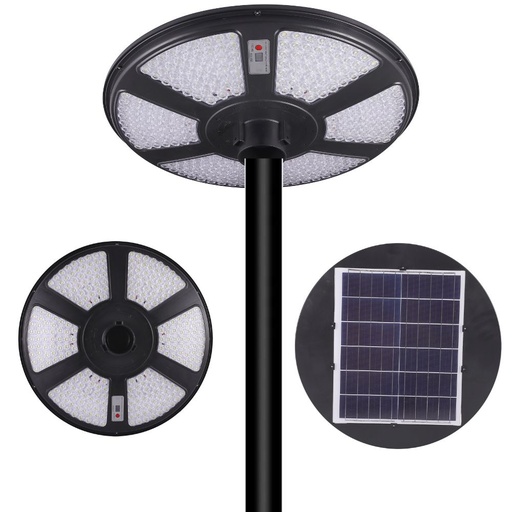 [LOG-GDS-1200B-3M] Lampa Solara Stradala 1200W, tip UFO, cu Stalp de 3M, 6500K, Panou 6V 20W, Acumulator 3,2V 15000mA cu Telecomanda