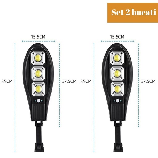 [PIN-30-COB-x2] Set 2xMini Lampa Solara 30 COB Prindere Perete, Senzor de Miscare, Telecomanda