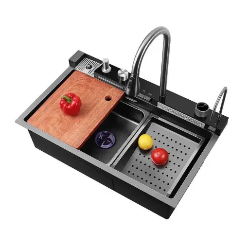 [RHE.JY3018] Rhea Home Chiuveta Bucatarie Profesionala Multifunctionala LED Inox Neagra Antiamprenta